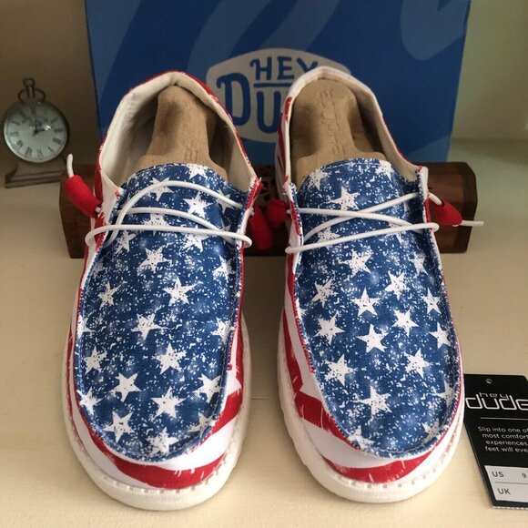 NWB Women's Hey Dude Shoe Size 9 Wendy Patriotic Red White Blue - Picture 3 of 10
